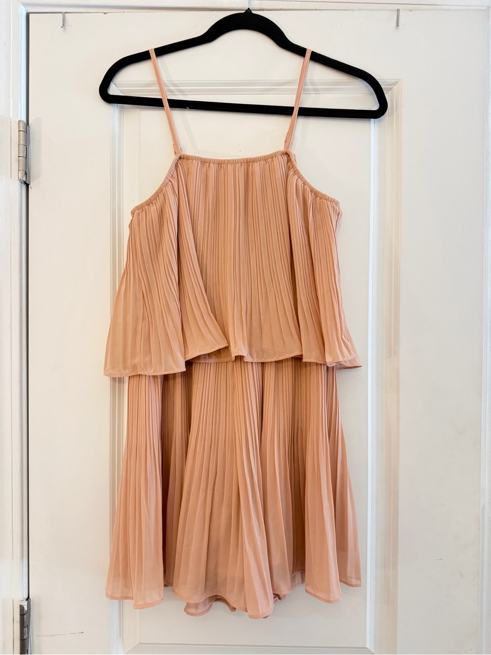 Women's Peach Pleated Spaghetti-Strap Romper